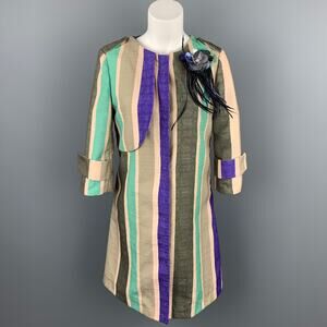 SHIRTAPORTER Size 8 Multi-Color Stripe Polyester Coat